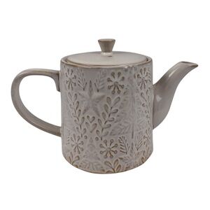World Market Holiday Teapot Cream Reactive Glaze Embossed Ceramic NWT
